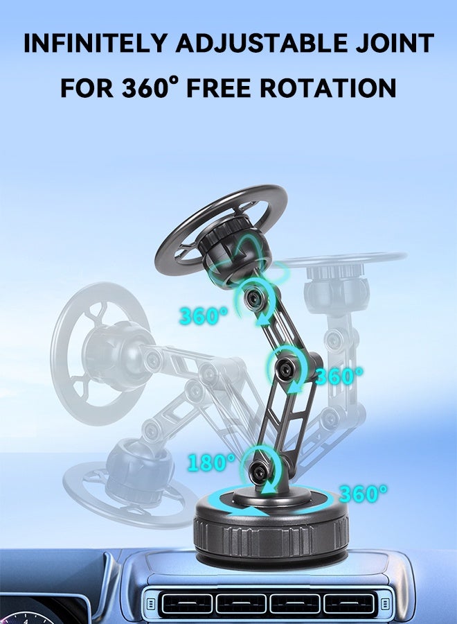 Yaqeen Magnetic Car Phone Holder with Vacuum Suction and N54 Strong Magnet, 360° Rotatable Car Mount with 3 Axis Foldable Arm for MagSafe, Alloy Magnetic Phone Stand with Magnetic Ring for iPhone and All Smartphones - Image 4